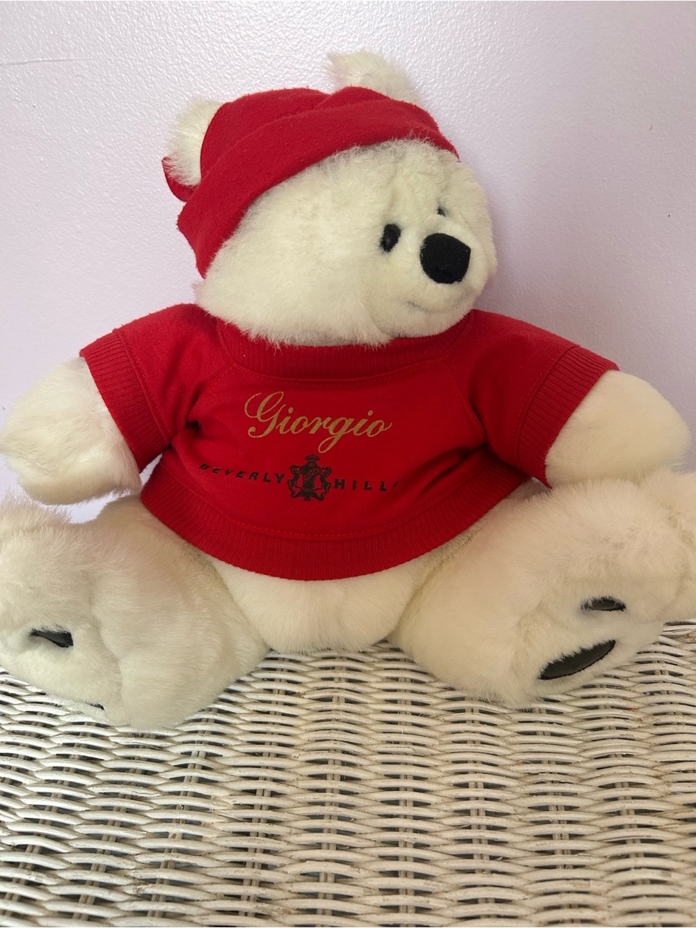 Giorgio white Plush Teddy Bear with Red Sweater and Hat